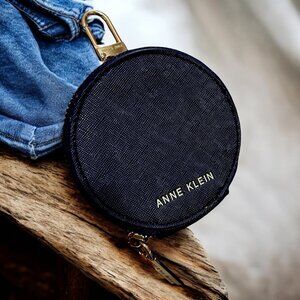 Anne Klein Navy Blue Round Coin Purse With Gold-Tone‎ Hardware & Zipper Closure